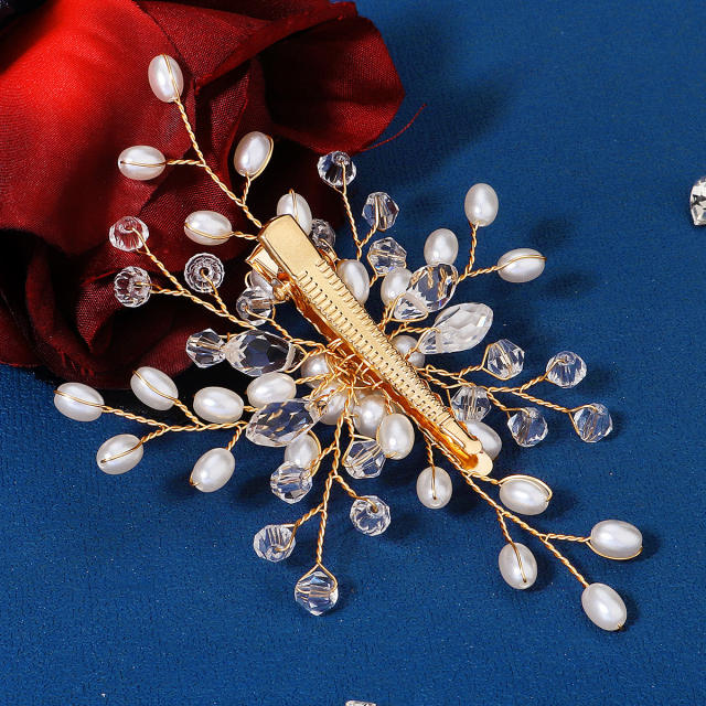 Korean fashion handmade pearl beads flower duckbill hair clips