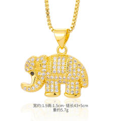 Pave setting cubic zircon elephant pendant necklace