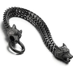 Personality Viking wolf head stainless steel chain bracelet for men