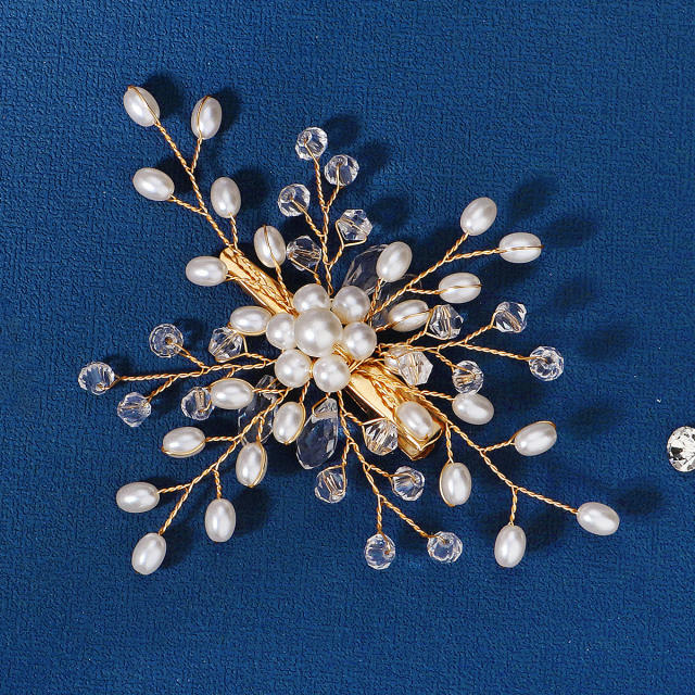 Korean fashion handmade pearl beads flower duckbill hair clips