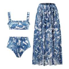 Amazon hot sale blue color printing two piece swimsuit