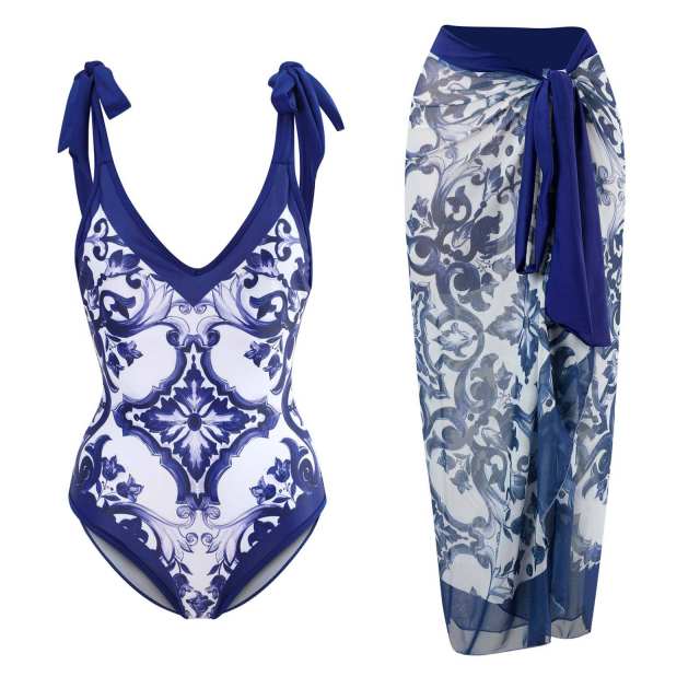 2023 popular colorful printing one piece swimsuit dress set