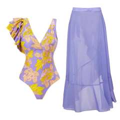 2023 popular colorful printing one piece swimsuit dress set