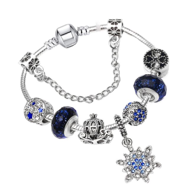 Blue color series beads diamond snowflake charm diy bracelet
