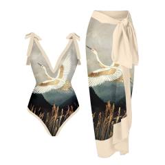 2023 popular colorful printing one piece swimsuit dress set