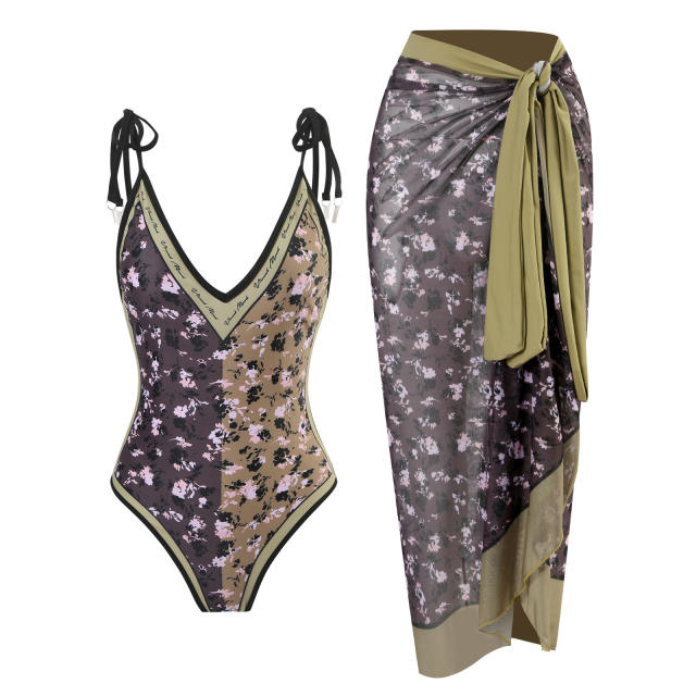 2023 popular colorful printing one piece swimsuit dress set