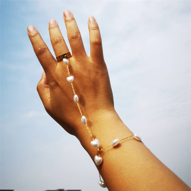 Popular delicate pearl stainless steel ring bracelet
