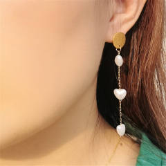Korean fashion elegant pearl beads stainless steel earrings