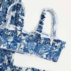 Amazon hot sale blue color printing two piece swimsuit