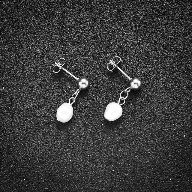 Korean fashion water pearl bead stainless steel earrings