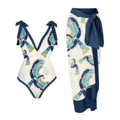 2023 popular colorful printing one piece swimsuit dress set