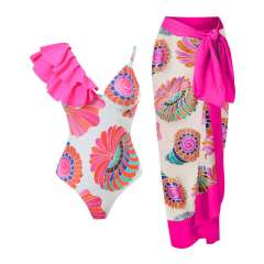 2023 popular colorful printing one piece swimsuit dress set