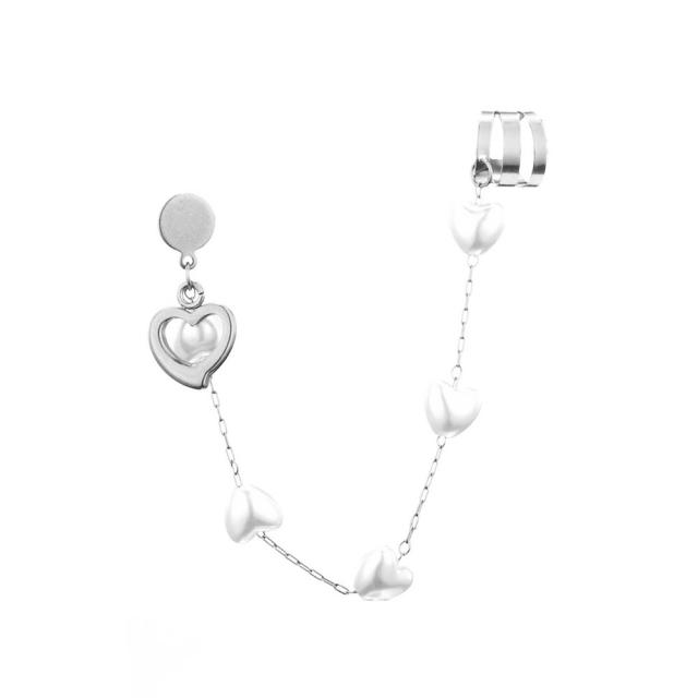 Personality hollow heart pearl bead stainless steel ear cuff