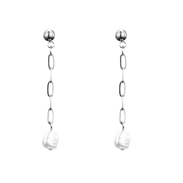 Elegant stainless steel chain water pearl bead long earrings