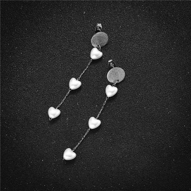 Korean fashion elegant pearl beads stainless steel earrings