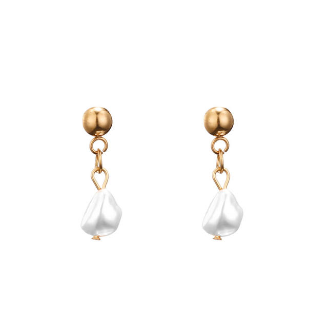 Korean fashion water pearl bead stainless steel earrings