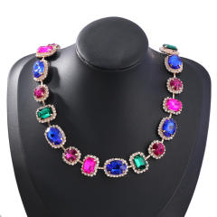 Boho color glass crystal luxury diamond choker necklace