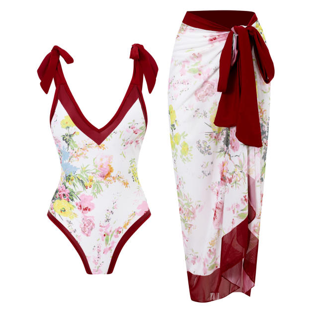 2023 popular colorful printing one piece swimsuit dress set