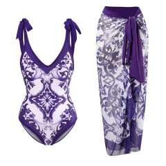 2023 popular colorful printing one piece swimsuit dress set