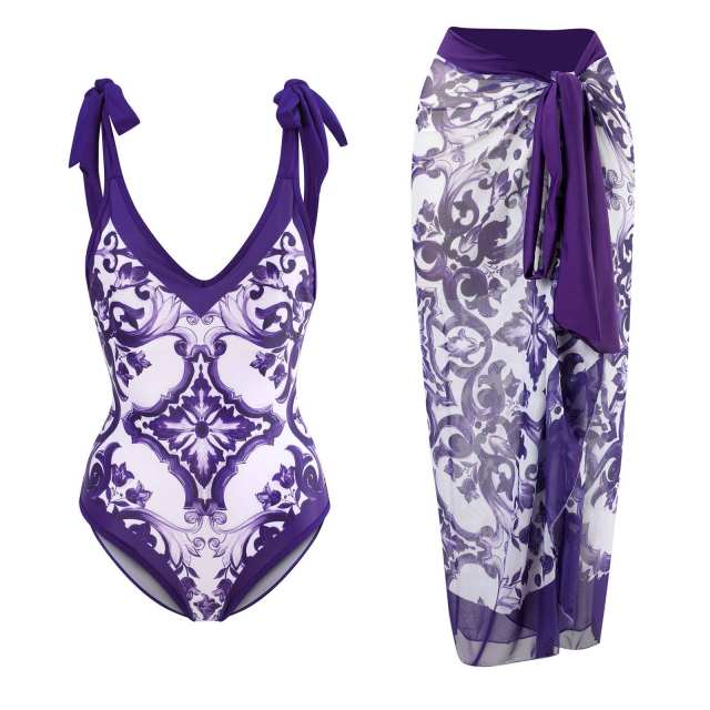 2023 popular colorful printing one piece swimsuit dress set
