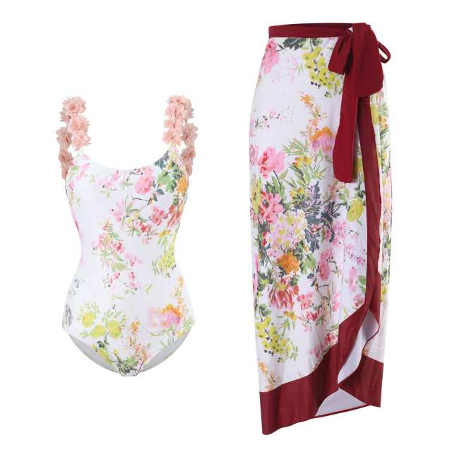 2023 popular colorful printing one piece swimsuit dress set