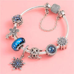 Blue color series beads diamond snowflake charm diy bracelet