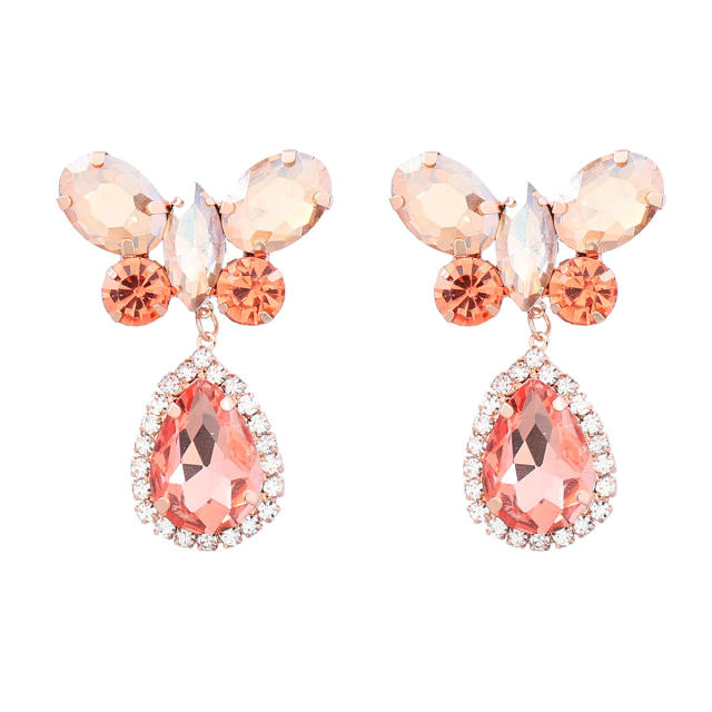 Party design color glass crystal statement butterfly earrings