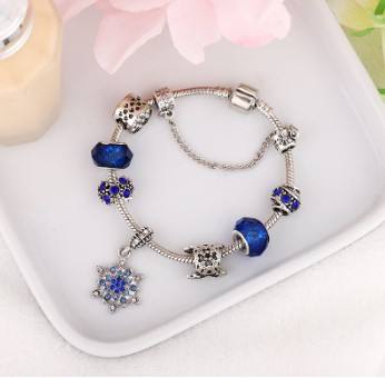 Blue color series beads diamond snowflake charm diy bracelet