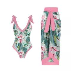 2023 popular colorful printing one piece swimsuit dress set