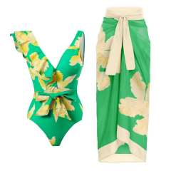 2023 popular colorful printing one piece swimsuit dress set