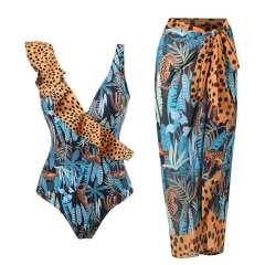 2023 popular colorful printing one piece swimsuit dress set