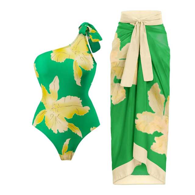 2023 popular colorful printing one piece swimsuit dress set