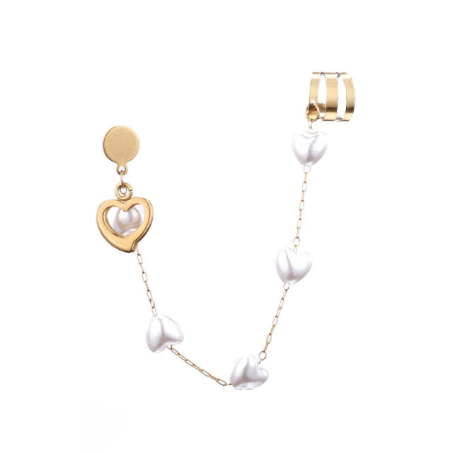 Personality hollow heart pearl bead stainless steel ear cuff