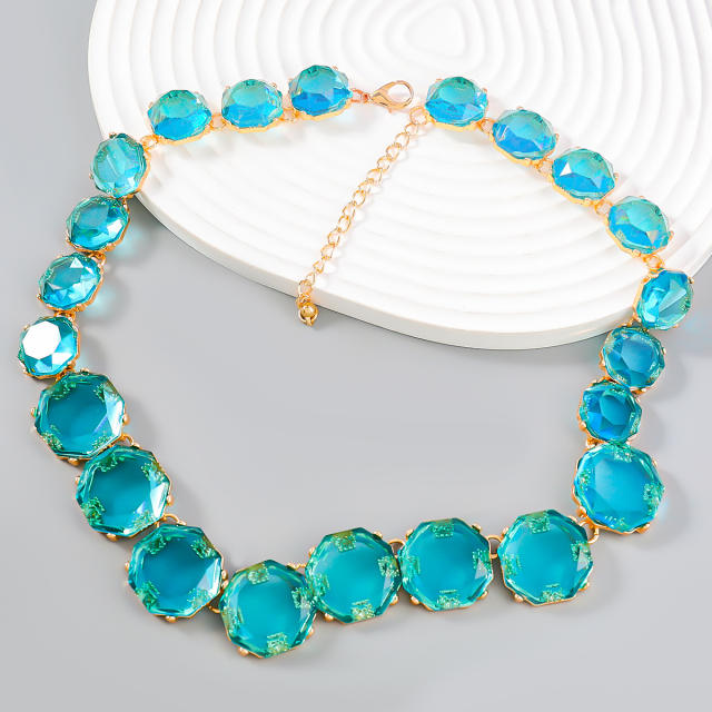 Boho spring summer color resin choker necklace