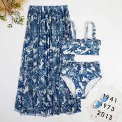 Amazon hot sale blue color printing two piece swimsuit