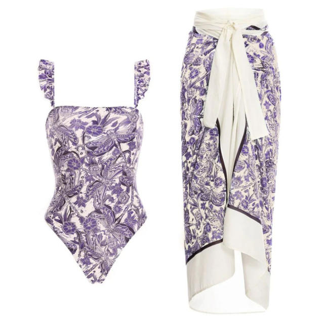 2023 popular colorful printing one piece swimsuit dress set