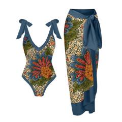 2023 popular colorful printing one piece swimsuit dress set