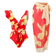 2023 popular colorful printing one piece swimsuit dress set