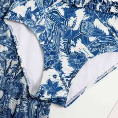 Amazon hot sale blue color printing two piece swimsuit
