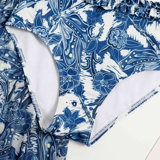 Amazon hot sale blue color printing two piece swimsuit
