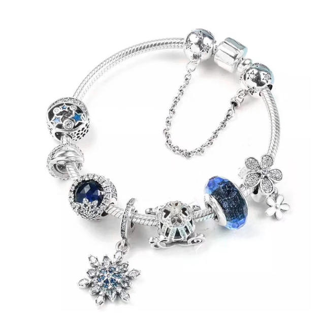 Blue color series beads diamond snowflake charm diy bracelet