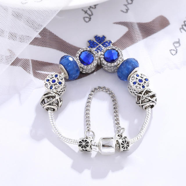 Diy magic clover charm blue beads bracelet