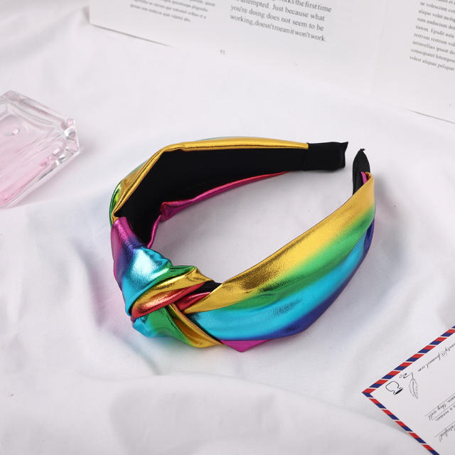 Korean fashion bright PU leather knotted headband