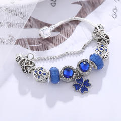 Diy magic clover charm blue beads bracelet