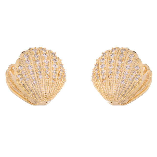 Elegant unique diamond shell shape huggie arrings