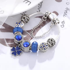 Diy magic clover charm blue beads bracelet