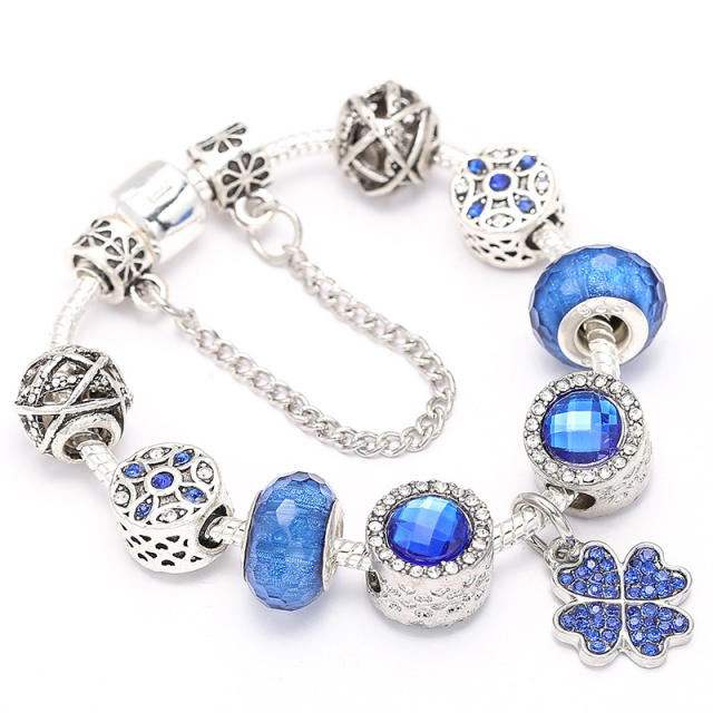 Diy magic clover charm blue beads bracelet