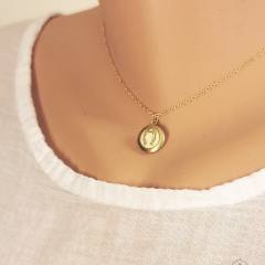 18K gold plated round piece pendant locket necklace