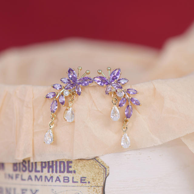 Creative crystal leaf tassel women earrings