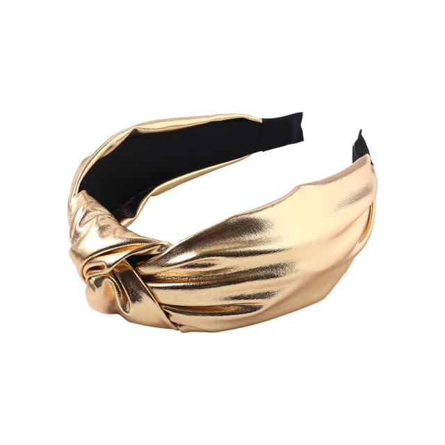 Korean fashion bright PU leather knotted headband